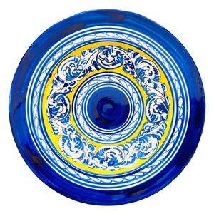 Blue White Yellow Shallow Bowl Plate 9 3/4 Inch L Marked Sevilla